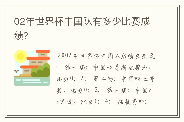 02年世界杯中国队有多少比赛成绩?