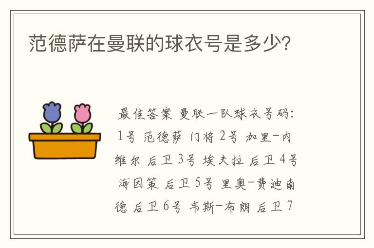 范德萨在曼联的球衣号是多少?