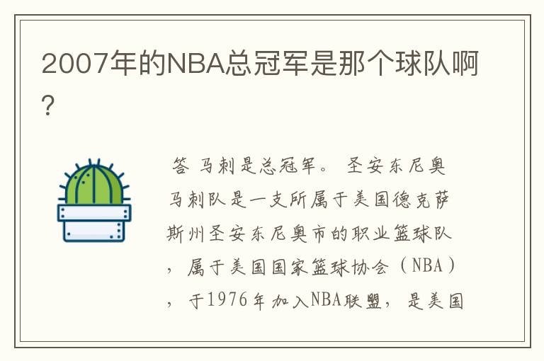 2007年的NBA总冠军是那个球队啊?