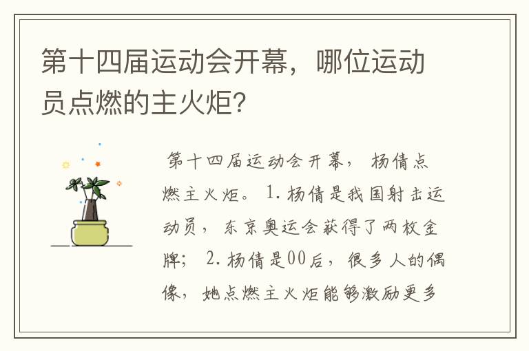 第十四届运动会开幕,哪位运动员点燃的主火炬?