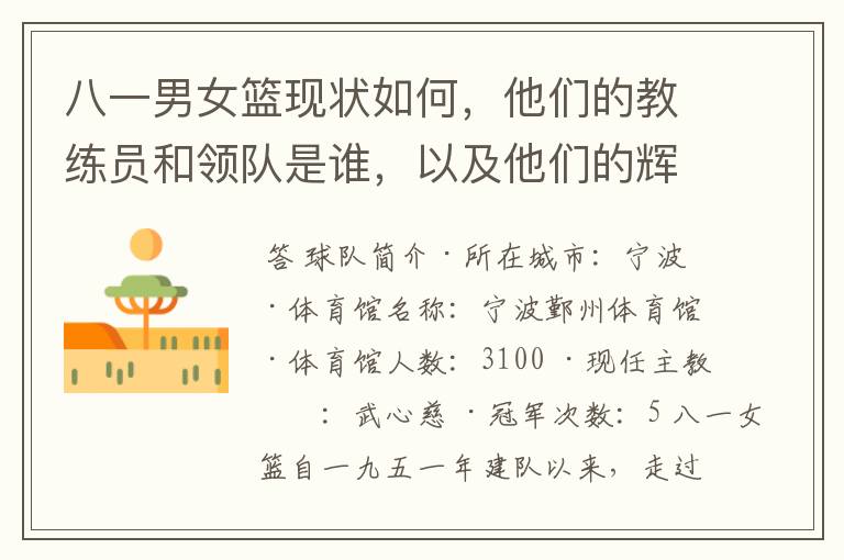 八一男女篮现状如何,他们的教练员和领队是谁,以及他们的辉煌历史