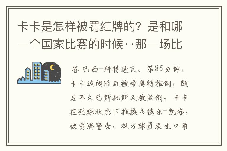 卡卡是怎样被罚红牌的?是和哪一个国家比赛的时候··那一场比赛···