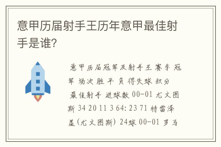 意甲历届射手王历年意甲最佳射手是谁?