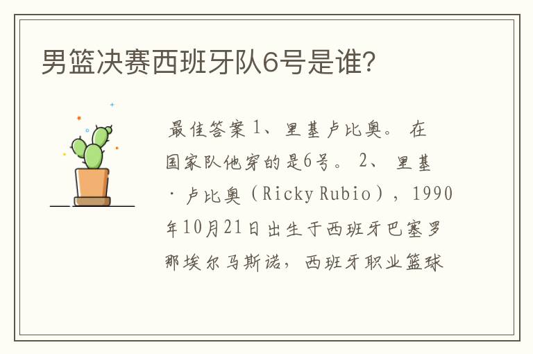 男篮决赛西班牙队6号是谁?