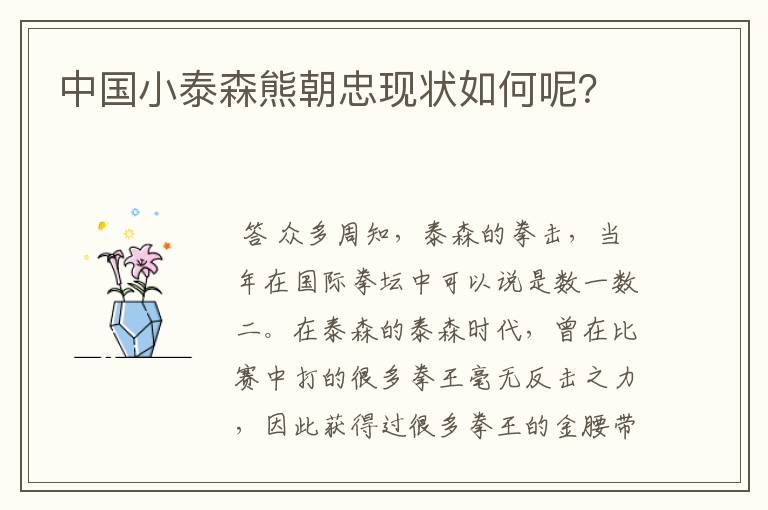 中国小泰森熊朝忠现状如何呢?