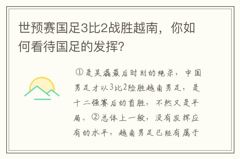 世预赛国足3比2战胜越南,你如何看待国足的发挥?