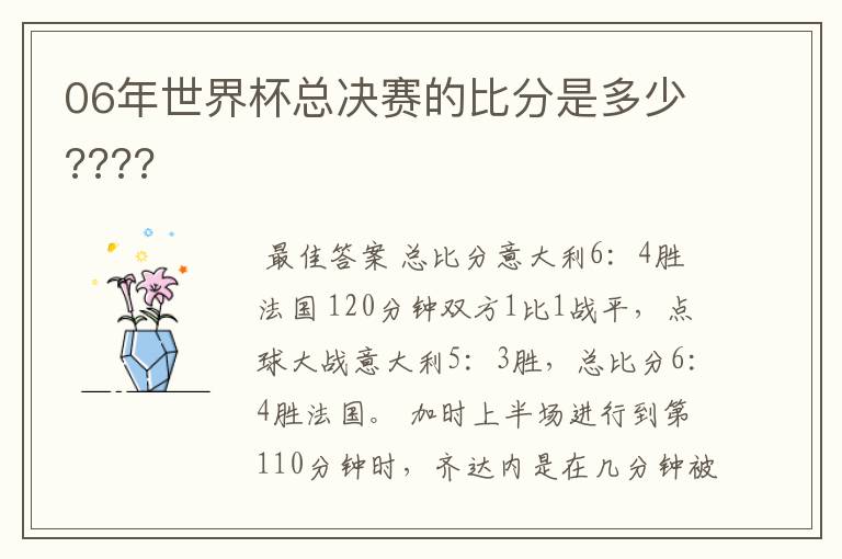 06年世界杯总决赛的比分是多少????