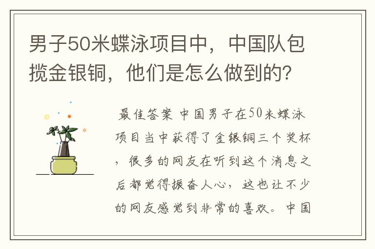 男子50米蝶泳项目中,中国队包揽金银铜,他们是怎么做到的?