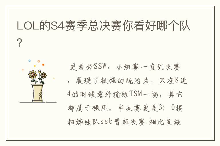 LOL的S4赛季总决赛你看好哪个队?