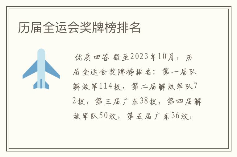 历届全运会奖牌榜排名