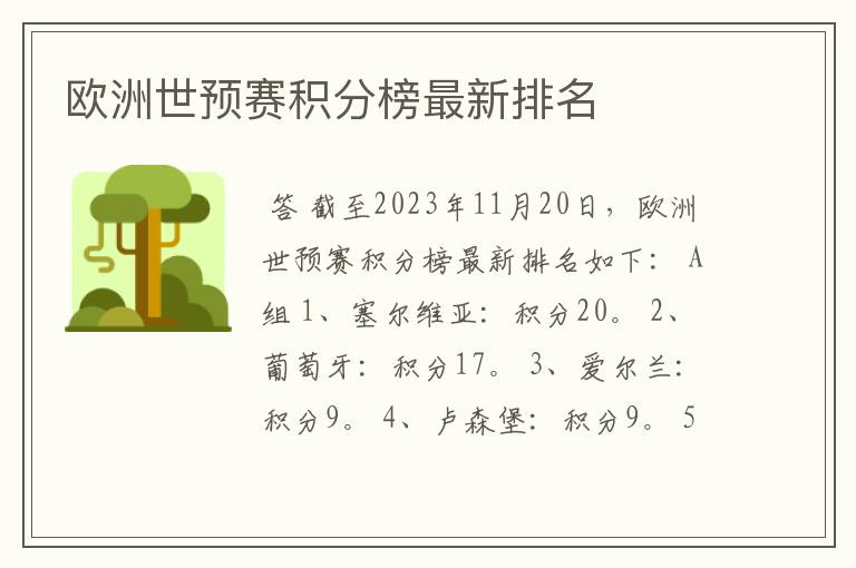 欧洲世预赛积分榜最新排名