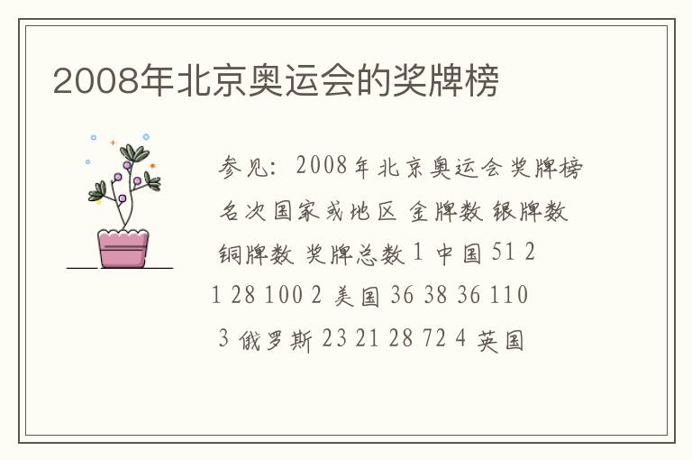 2008年北京奥运会的奖牌榜