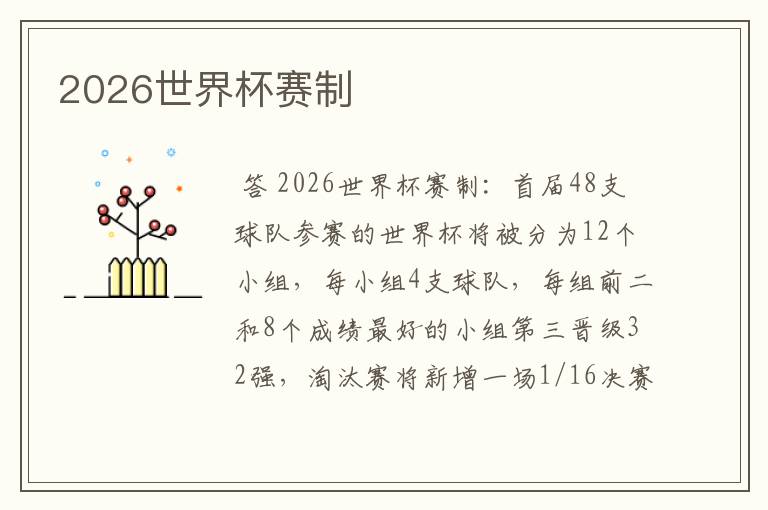 2026世界杯赛制