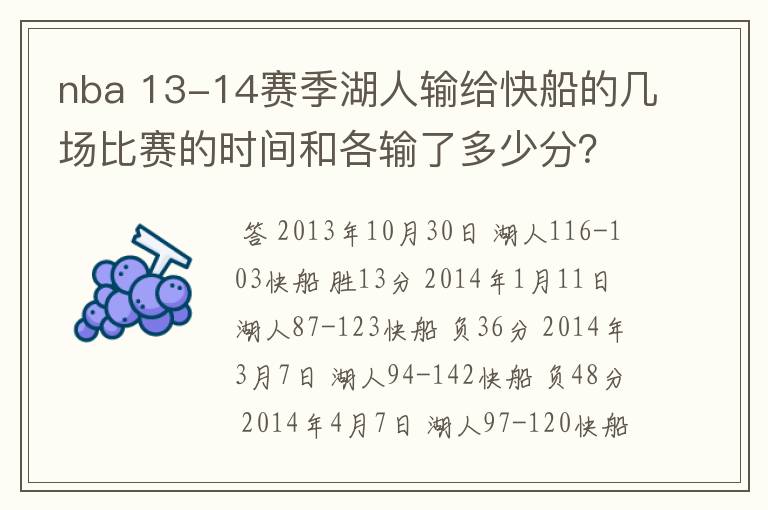 nba 13-14赛季湖人输给快船的几场比赛的时间和各输了多少分?