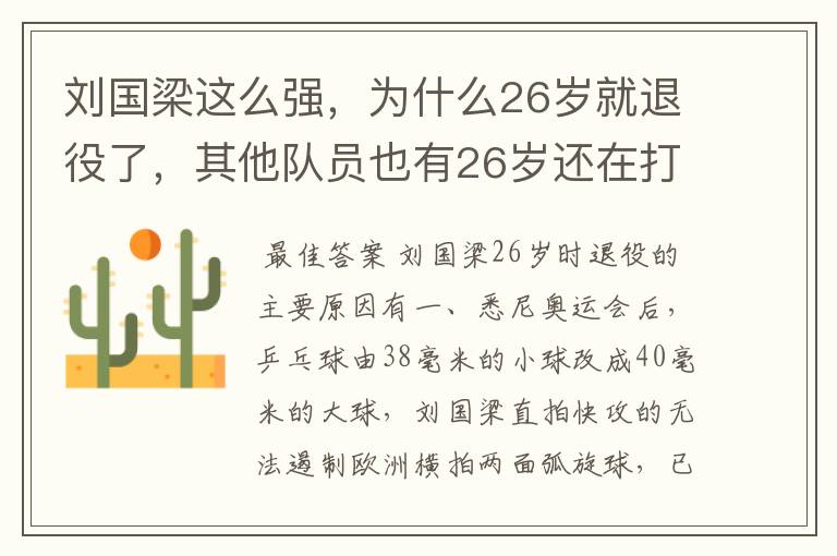 刘国梁这么强,为什么26岁就退役了,其他队员也有26岁还在打?
