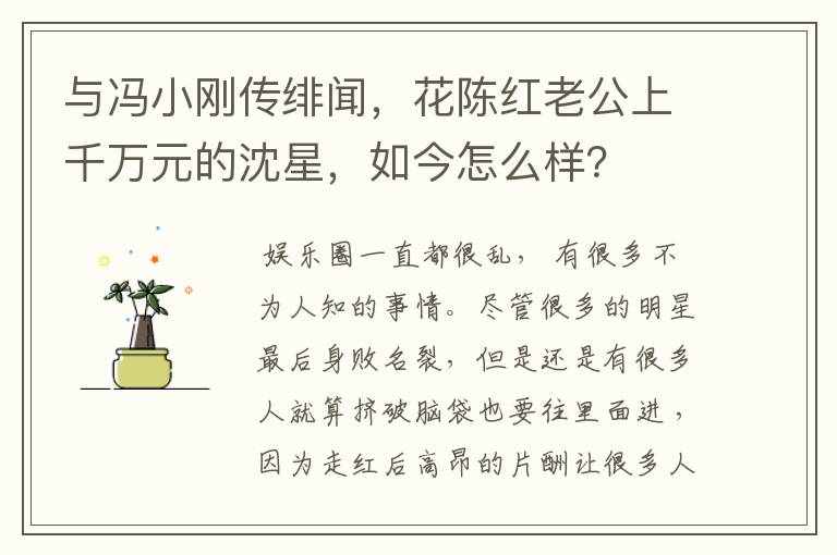 与冯小刚传绯闻,花陈红老公上千万元的沈星,如今怎么样?