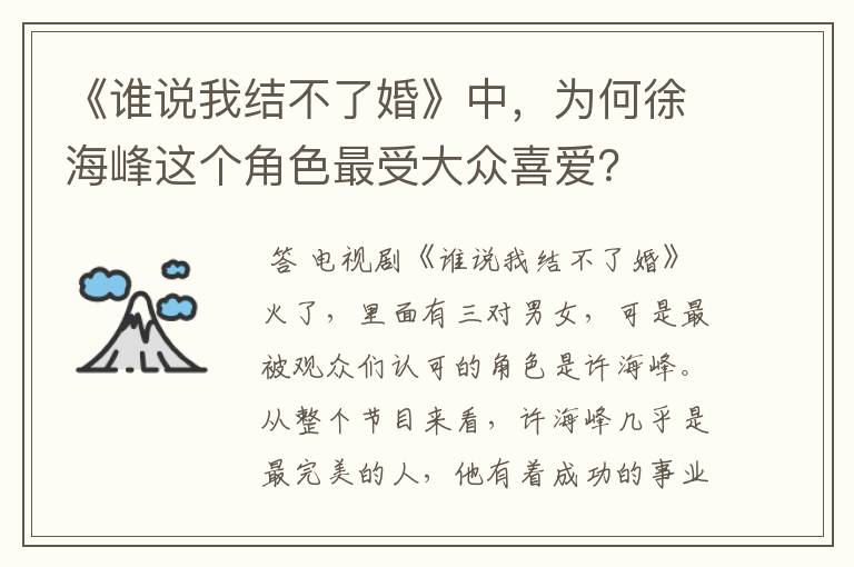 《谁说我结不了婚》中,为何徐海峰这个角色最受大众喜爱?
