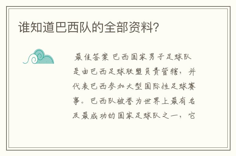 谁知道巴西队的全部资料?