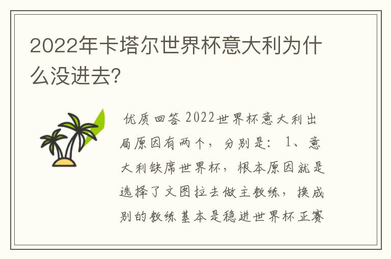 2022年卡塔尔世界杯意大利为什么没进去?