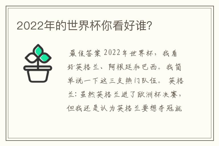 2022年的世界杯你看好谁？