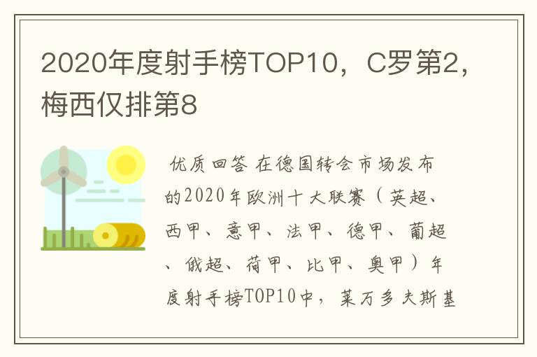 2020年度射手榜TOP10,C罗第2,梅西仅排第8