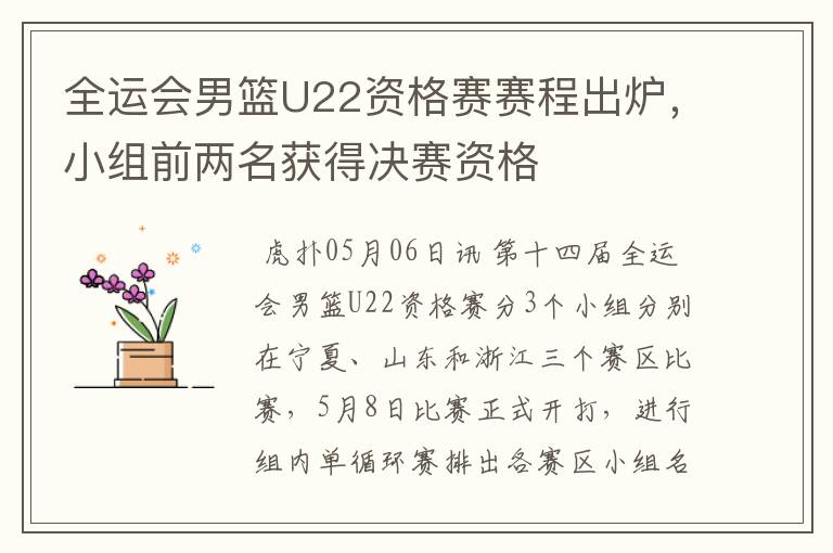 全运会男篮U22资格赛赛程出炉,小组前两名获得决赛资格