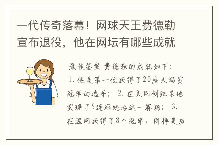 一代传奇落幕!网球天王费德勒宣布退役,他在网坛有哪些成就?