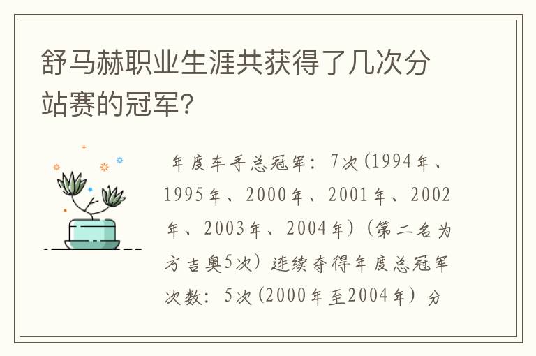 舒马赫职业生涯共获得了几次分站赛的冠军?