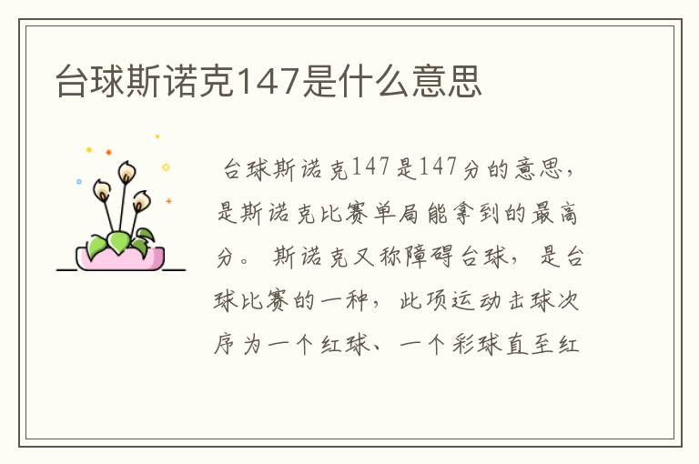 台球斯诺克147是什么意思