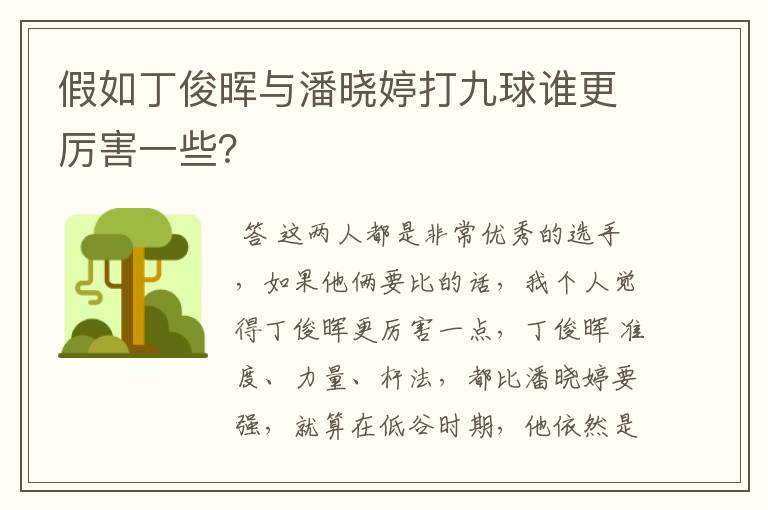 假如丁俊晖与潘晓婷打九球谁更厉害一些?