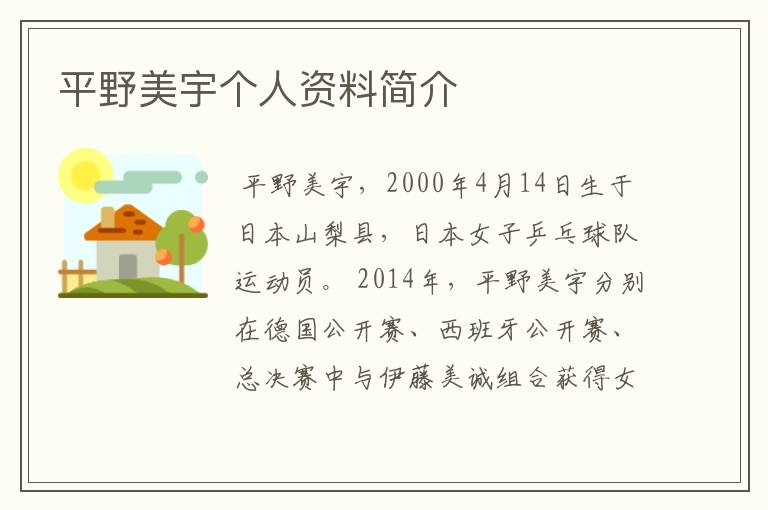 平野美宇个人资料简介