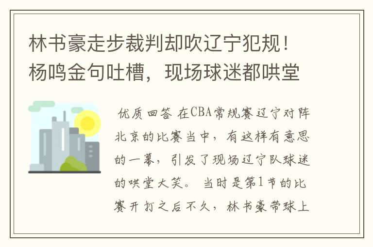 林书豪走步裁判却吹辽宁犯规!杨鸣金句吐槽,现场球迷都哄堂大笑
