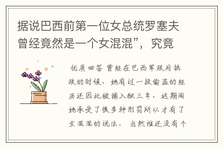 据说巴西前第一位女总统罗塞夫曾经竟然是一个女混混”,究竟是怎么回事?