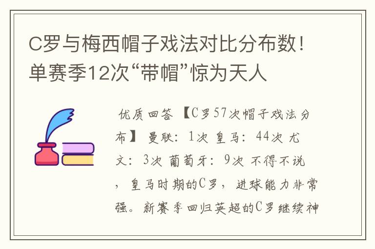 C罗与梅西帽子戏法对比分布数!单赛季12次“带帽”惊为天人