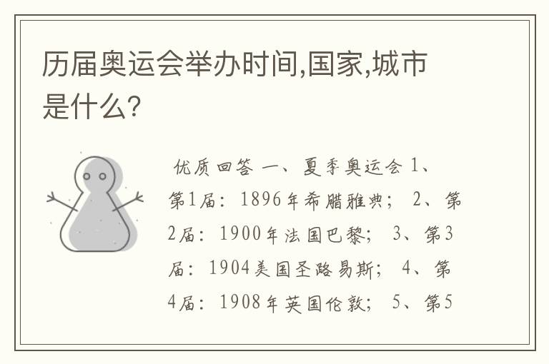 历届奥运会举办时间,国家,城市是什么?