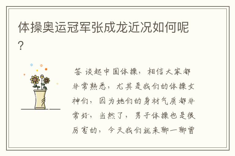 体操奥运冠军张成龙近况如何呢?