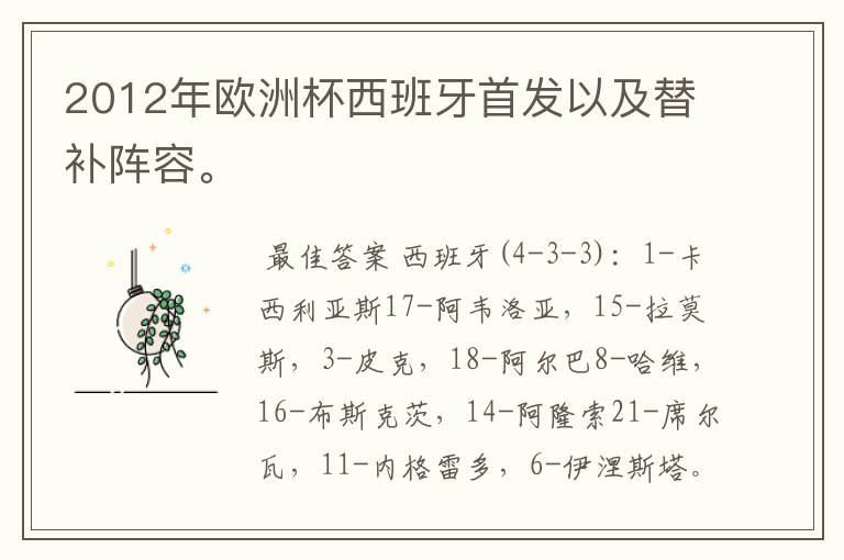 2012年欧洲杯西班牙首发以及替补阵容。
