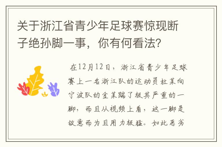 关于浙江省青少年足球赛惊现断子绝孙脚一事,你有何看法?