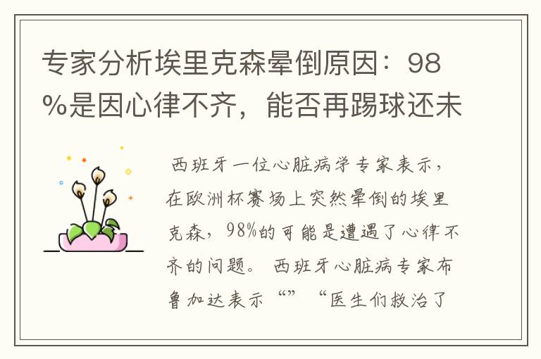 专家分析埃里克森晕倒原因:98%是因心律不齐,能否再踢球还未知