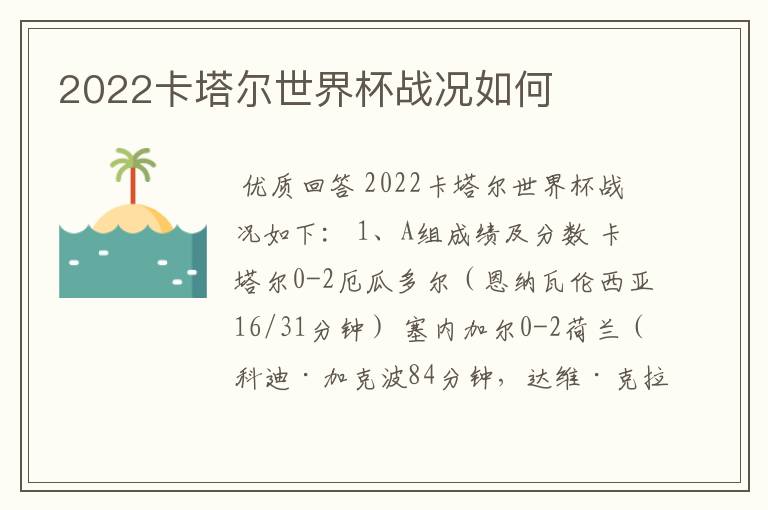 2022卡塔尔世界杯战况如何