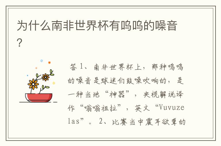 为什么南非世界杯有呜呜的噪音?
