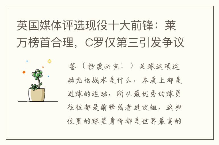 英国媒体评选现役十大前锋:莱万榜首合理,C罗仅第三引发争议