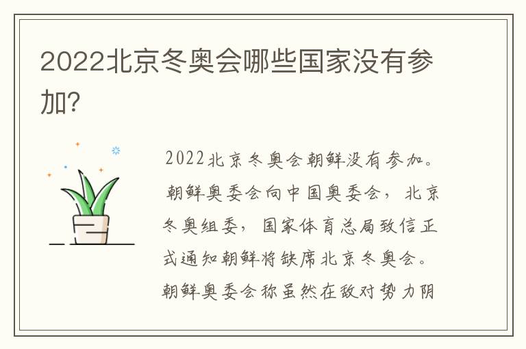2022北京冬奥会哪些国家没有参加?