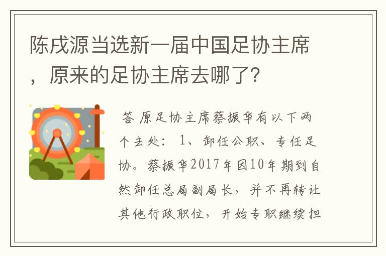 陈戌源当选新一届中国足协主席,原来的足协主席去哪了?