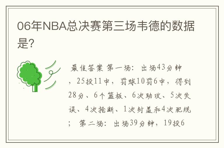 06年NBA总决赛第三场韦德的数据是?