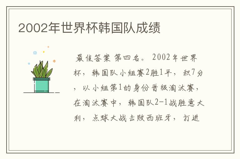 2002年世界杯韩国队成绩