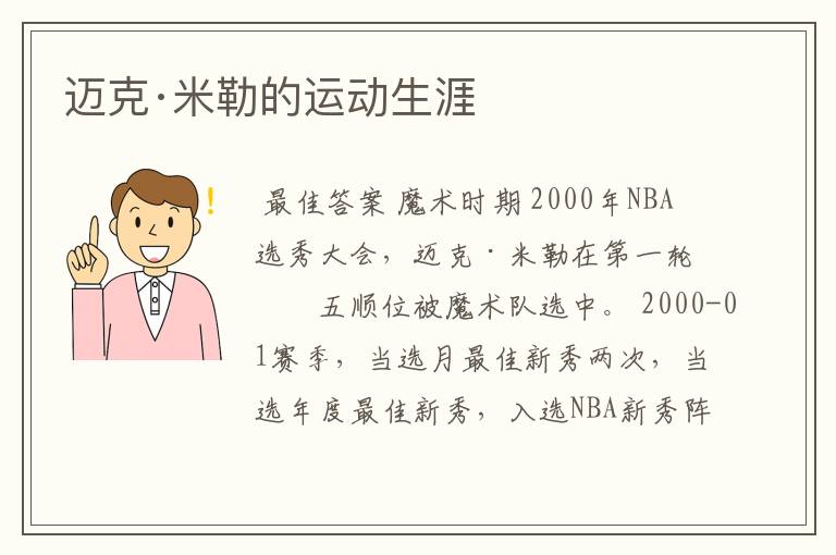 迈克·米勒的运动生涯
