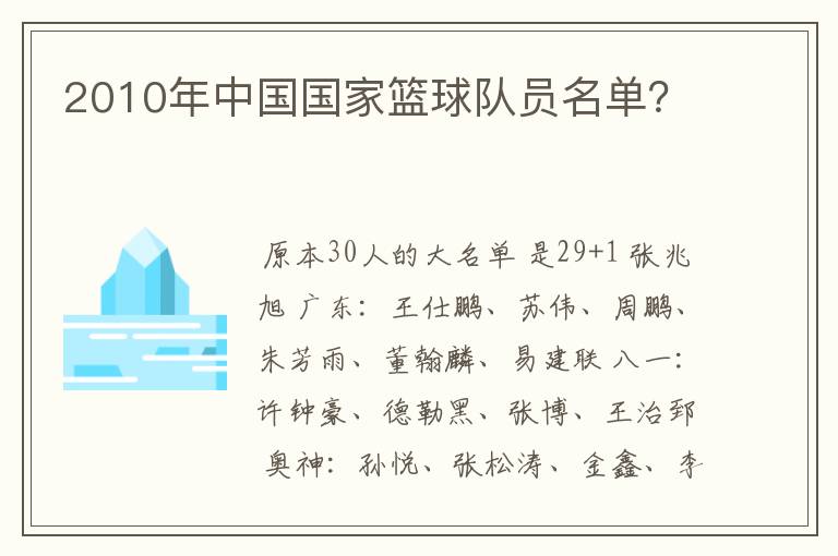 2010年中国国家篮球队员名单?