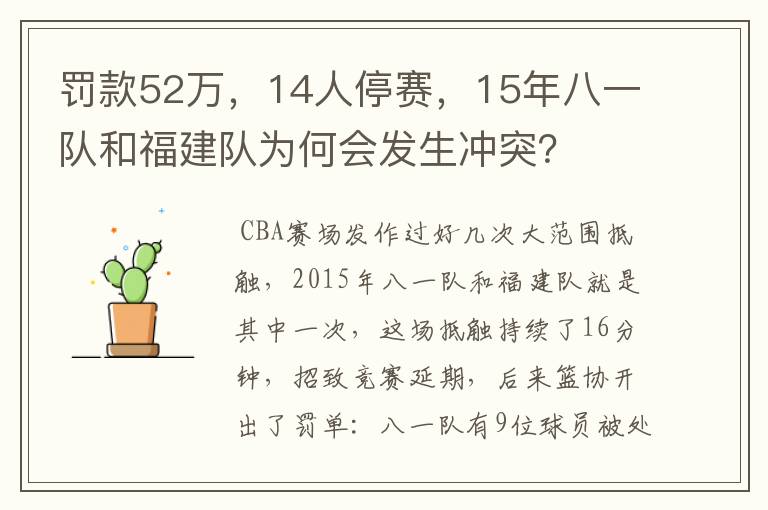 罚款52万,14人停赛,15年八一队和福建队为何会发生冲突?