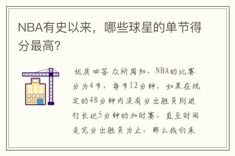 NBA有史以来,哪些球星的单节得分最高?